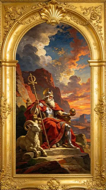 The Emperor tarot card, painted in a Baroque ceiling style